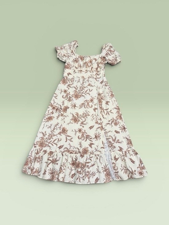 London Times Dresses & Skirts - London Times Women’s Cream Maxi Dress with Brown Floral Print and Slit Sz 12